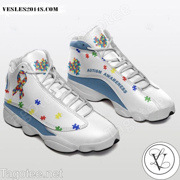 Autism Awareness Ribbon Puzzle White Air Jordan 13 Shoes