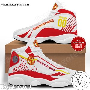 Personalized Manchester United White Red Air Jordan 13 Shoes