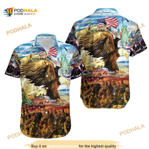 3D Veteran Call To Colors Freedom With Eagle Funny Hawaiian Shirt