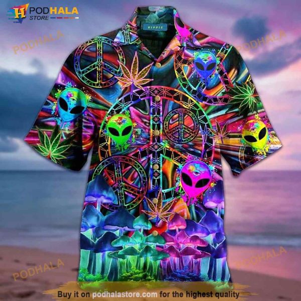 Alien Colorful Hippie Print Hawaiian Shirt