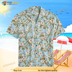 Aloha Hibiscus Sky Blue Hawaiian Beach Summer Shirt