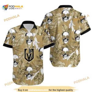 Aloha NHL Vegas Golden Knights Funny Hawaiian Shirt Skull Rose And Tropical Palm Leaves