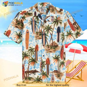 Aloha Palms Tree Sky Blue Hawaiian Shirt