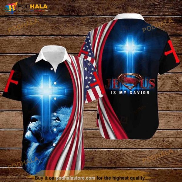 American 4th Of July Independence Day Flag Lion Cross Jesus Is My Savior Hawaiian Shirt