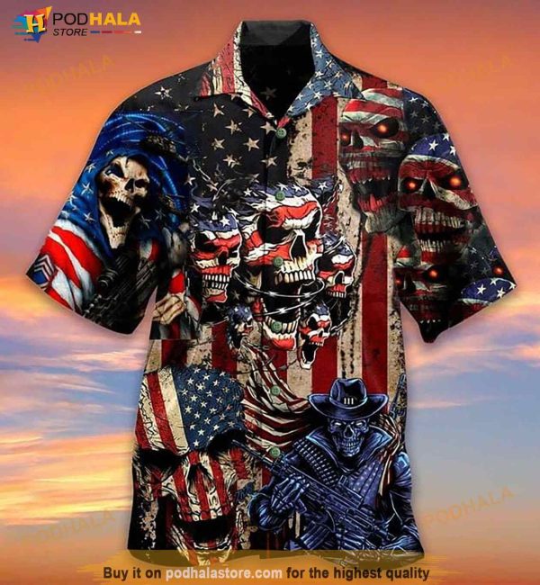 American Flag Skeleton Print Hawaiian Shirt