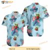 Baby Yoda Hugging Apples Seamless Tropical Colorful Flowers Blue Leaves On Blue Hawaiian Shirt