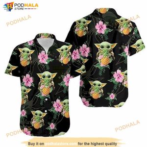 Baby Yoda Hugging Pineapples Seamless Tropical Hawaiian Shirt