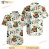 Baby Yoda Hugging Watermelons Seamless Tropical Colorful Flowers On White Hawaiian Shirt