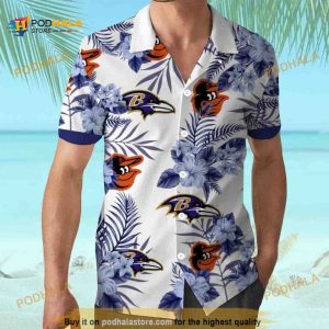 Baltimore Orioles Baltimore Ravens Funny Hawaiian Shirt Tropical Flower Pattern