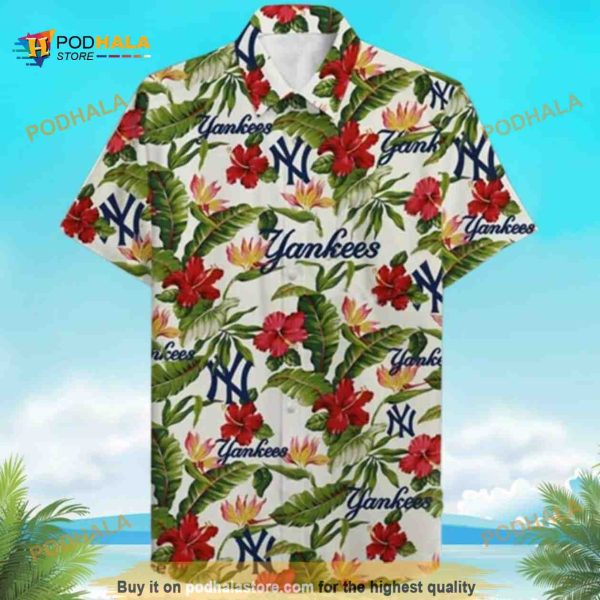 Baseball New York Yankees Funny Hawaiian Shirt Tropical Flower Pattern Beach Lovers Gift