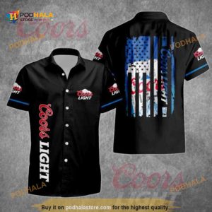 Basic Coors Light Funny Hawaiian Shirt US Flag In The Dark