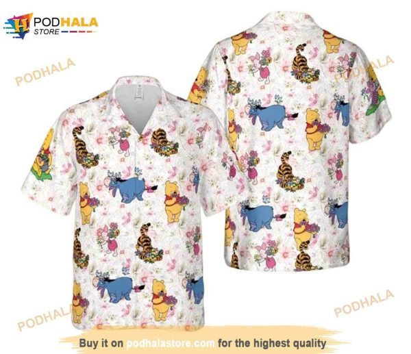 Bear The Pooh And Friend Flower Pink Mix Funny Hawaiian Shirt