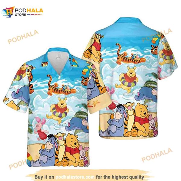 Bear The Pooh Tiger And Friend On The Cloud White Funny Hawaiian Shirt