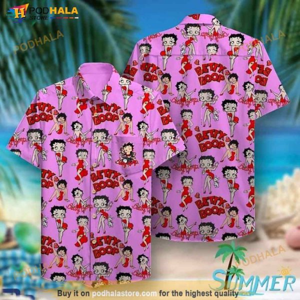 Betty Boop Pink Hawaiian Shirt