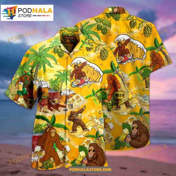 Bigfoot Summer Beer Aloha Vintage Beach Sleeve Hawaiian Shirt