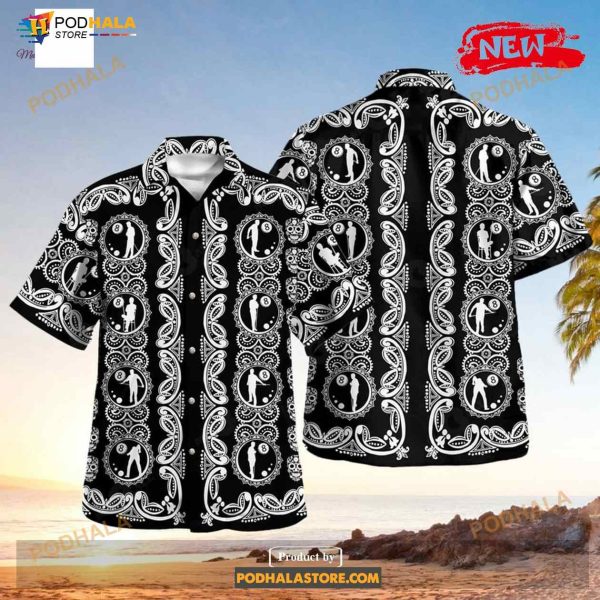 Billiards Silhouette Luxury Design Button Funny Hawaiian Shirt