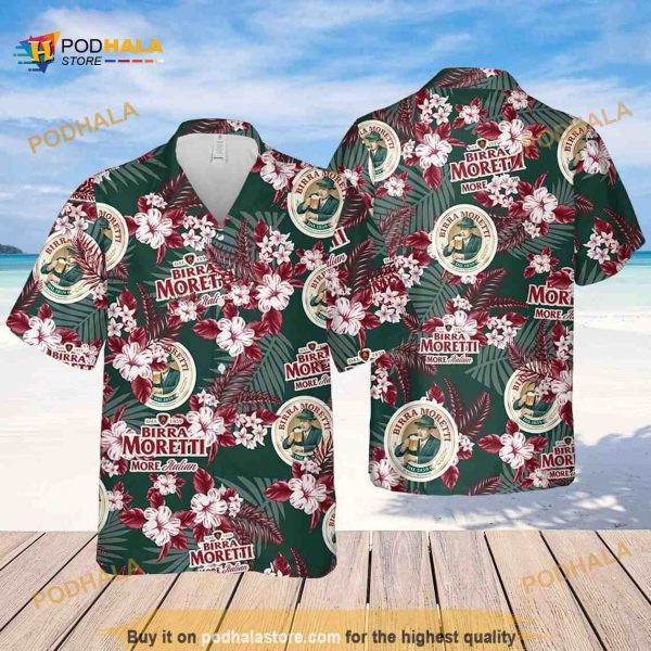 Birra Moretti Beer Flower Pattern Funny Hawaiian Shirt Practical Beach Gift