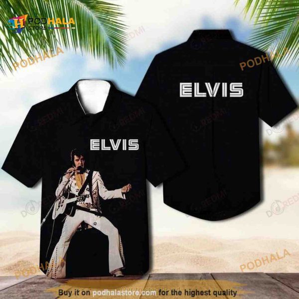 Black Aloha Elvis Presley Funny Hawaiian Shirt Gift For Rock And Roll Lovers