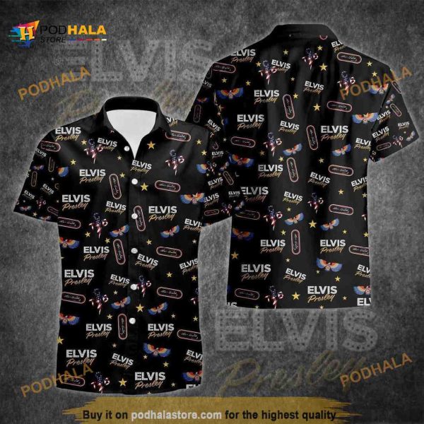 Black Aloha Elvis Presley Funny Hawaiian Shirt Rock Music Gift