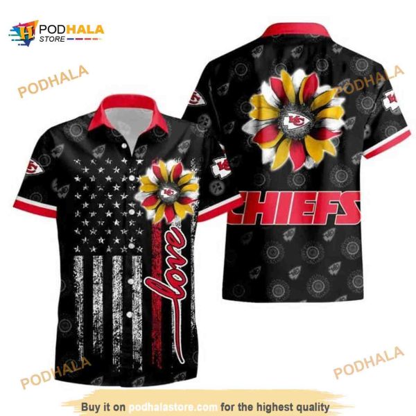 Black Aloha NFL Kansas City Chiefs Funny Hawaiian Shirt Sunflower Stripe Pattern