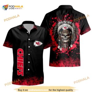 Black Aloha Skull With NFL Kansas City Chiefs Funny Hawaiian Shirt Gift For Beach Lovers