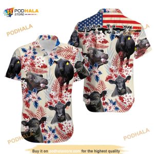 Black Angus Cow Tropical Hawaii Shirt