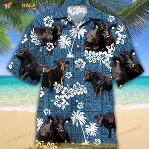 Black Cow Hibicus Funny Hawaiian Shirt