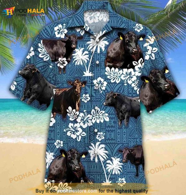 Black Cow Hibicus Funny Hawaiian Shirt