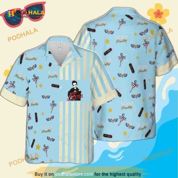 Blue Aloha Elvis Presley Funny Hawaiian Shirt Beach Gift For Rock Lovers