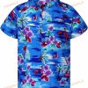 Blue Pink Flamingos Flowers Aloha Hawaiian Shirt