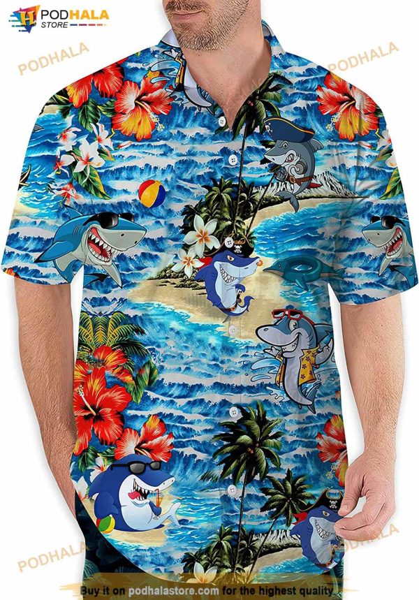 Blue Sharks Flower Hawaiian Shirt