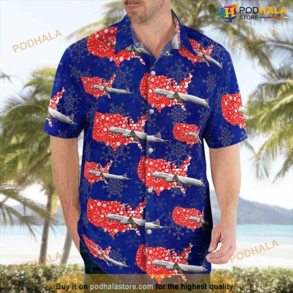 Boeing 777-300er United Airlines America Map Seamless Christmas Hawaiian Shirt For Men And Women