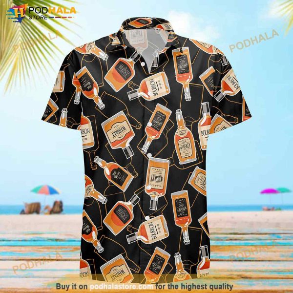 Bourbon Whiskey Drinking Aloha Hawaiian Shirt