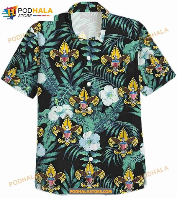 Boy Scout Cotton Casual Button Down Short Sleeves Father’s Day Hawaiian Shirt