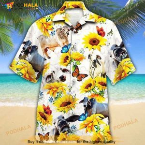 Brahman Cattle Sunflower Hawaiian Shirt