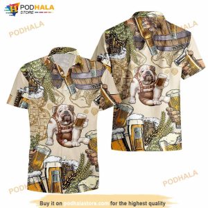 Bulldog And Beer Wheat Hawaiian Shirt