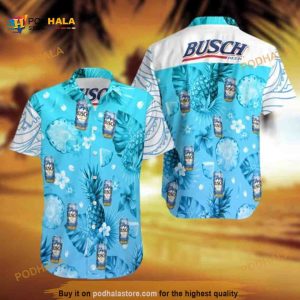 Busch Latte Pine Blue Hibiscus Hawaiian Shirt