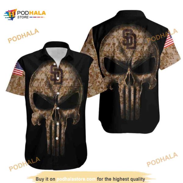 Camouflage Skull San Diego Padres Funny Hawaiian Shirt American Flag