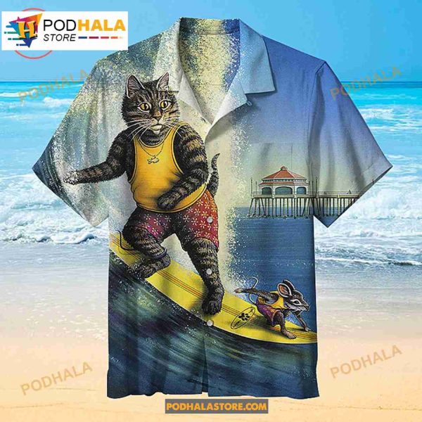 Cat And Mouse Surfing Hawaiian Funny Summer Shirt