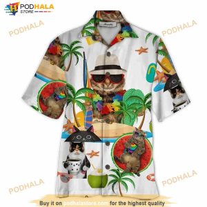 Cat In Beach Tropical Hawaiian Shirt