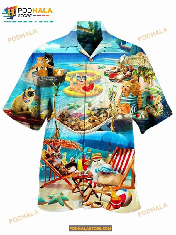 Cat Soft Beach For Cat Lover Vintage Button Down Hawaiian Shirt