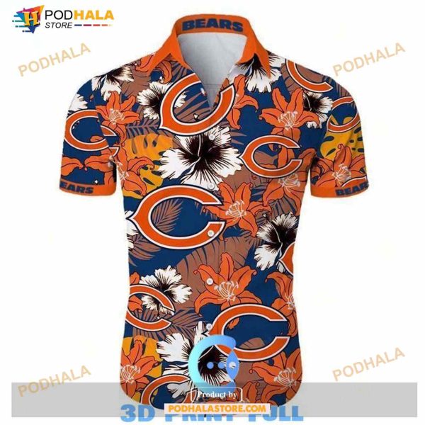 Chicago Bears NFL Hawaiian Shirt Tropical Flower Short Sleeve Slim Fit Body