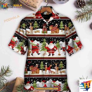 Christmas Happy Night With Santa Reindeer And Bear Hawaiian Shirt