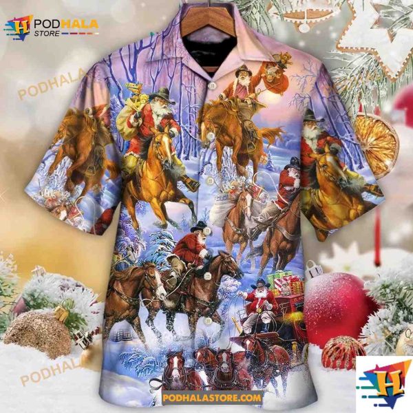 Christmas Santa And Horse Ho Ho Ho Everywhere Merry Xmas Hawaiian Shirt