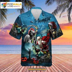 Christmas Santa Claus Skull Summer Vintage Beach Hawaiian Shirt