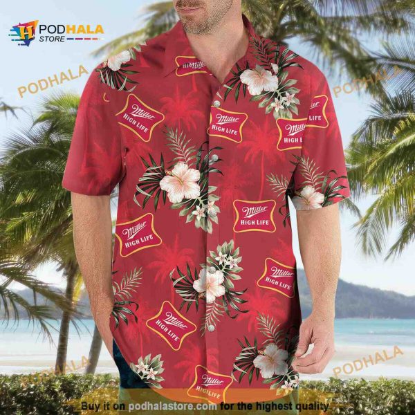 Classic Red Miller High Life Funny Hawaiian Shirt White Flowers Gift For Beach Lovers