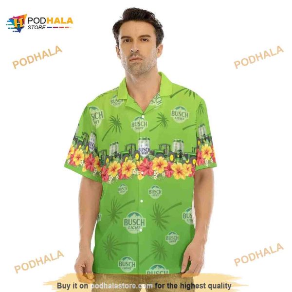 Colorful Tropical Flora With Busch Light John Deere Funny Hawaiian Shirt