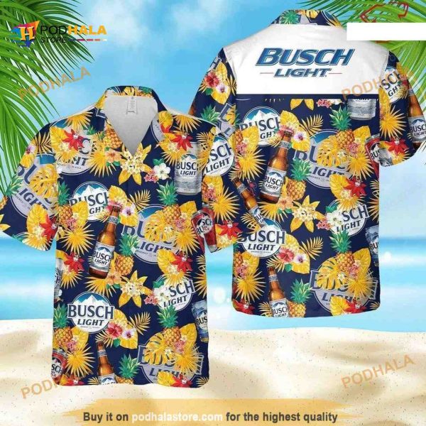 Cool Busch Light Funny Hawaiian Shirt Pineapple Tropical Floral