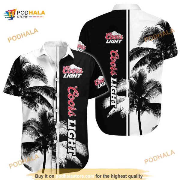 Cool Coors Light Funny Hawaiian Shirt Black And White Palm Tree Gift For Beach Lovers