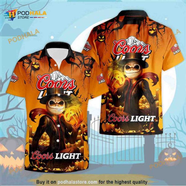 Cool Halloween Jack Skellington Coors Light Funny Hawaiian Shirt